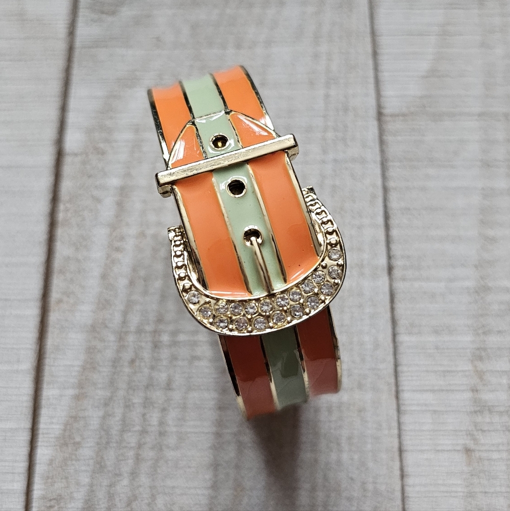 Vintage Buckle Bracelet. Enamel Bracelet. Rhinestone Buckle Bracelet